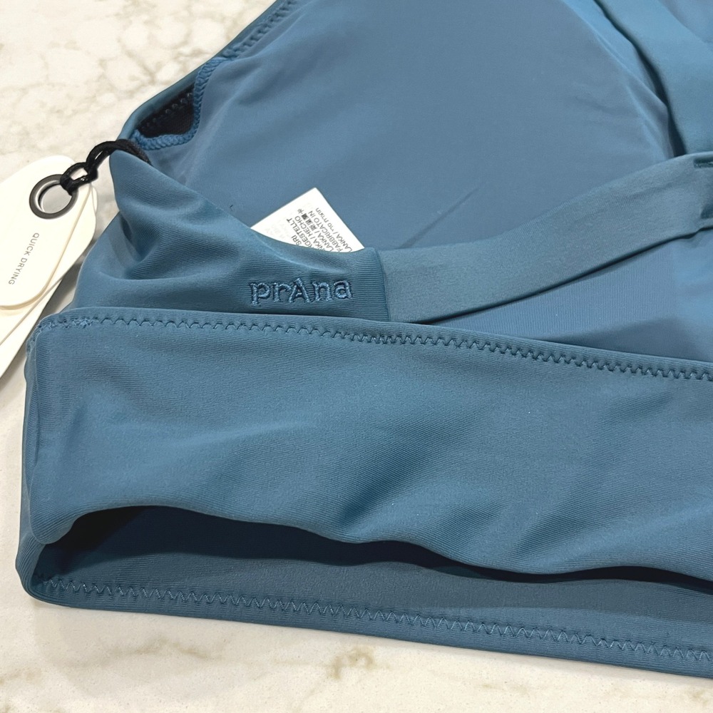 Prana NEW Bikini Set High Neck Top High Rise Bottom Womens M‎ Blue Tan Athletic - Picture 8 of 13